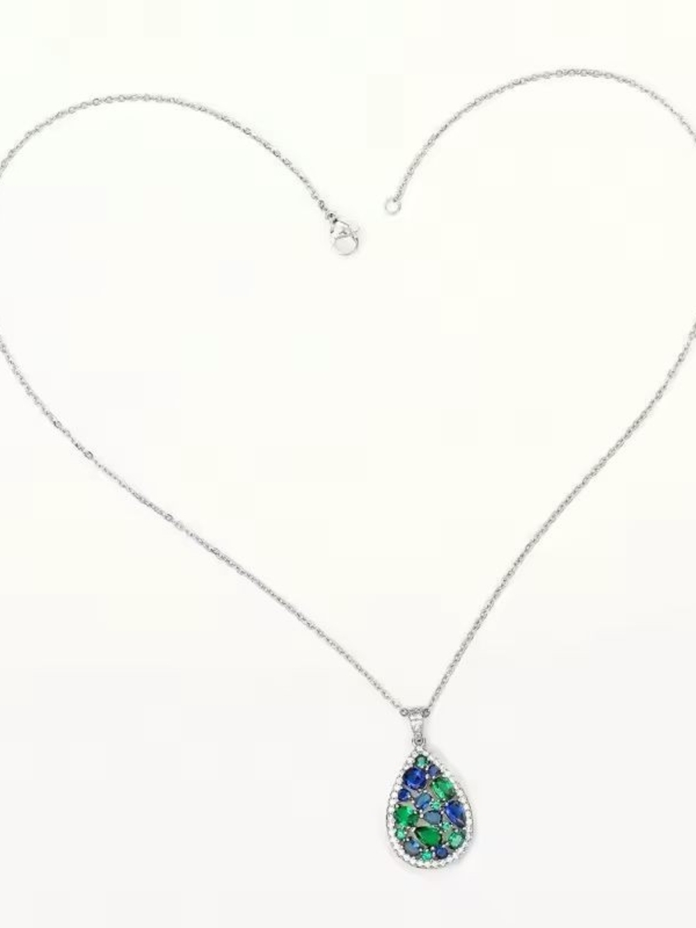 Silver Teardrop Necklace with Blue & Green Stones - Picture 4 of 7